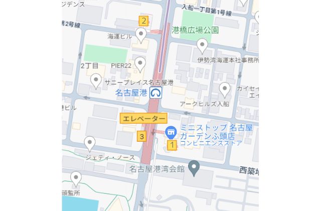 地下鉄名古屋港駅の出入り口の地図