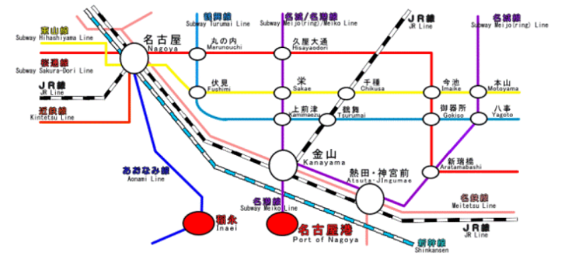 名古屋みなと祭へのアクセス方法　鉄道路線図